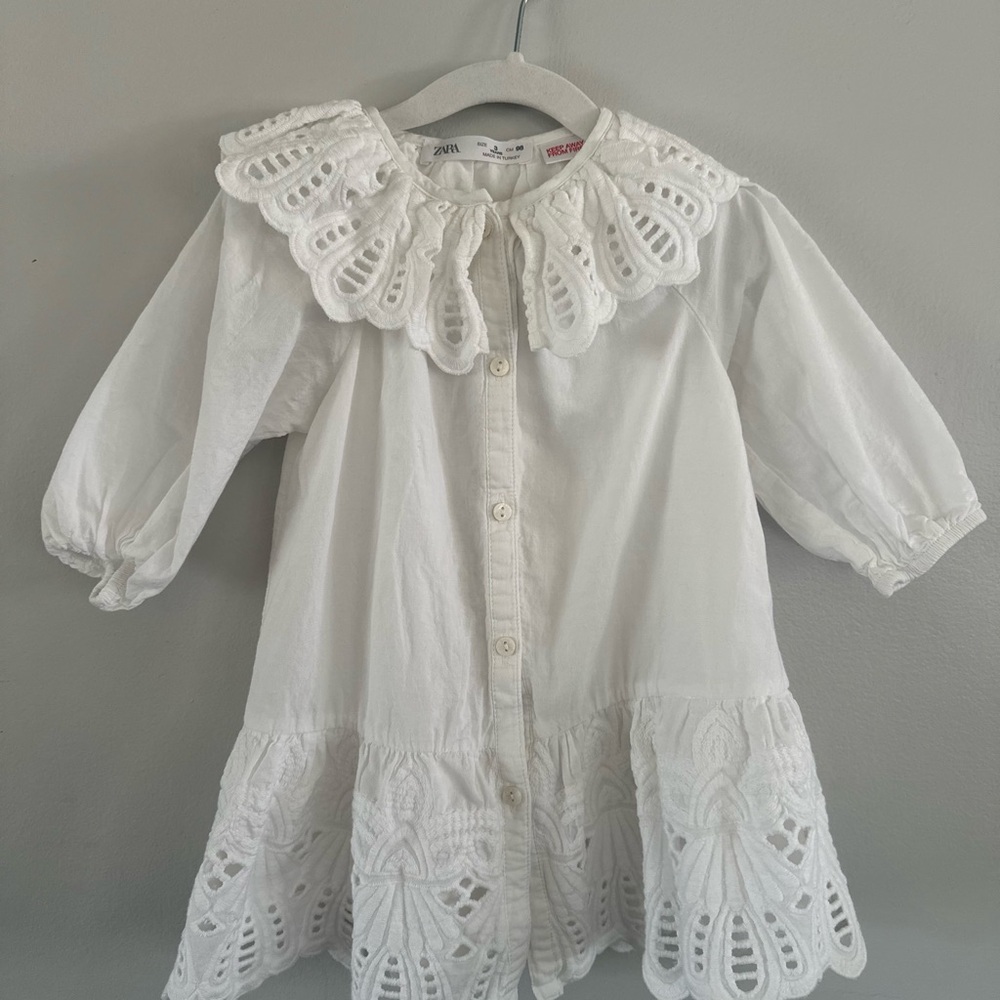 Zara Dress White Lace Trim 3T